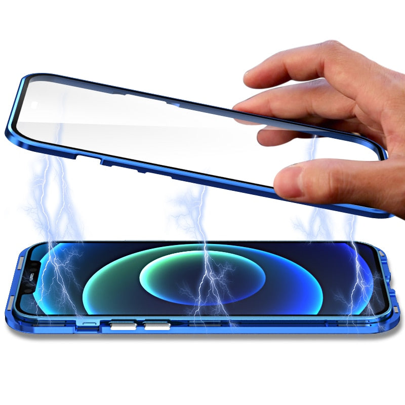 Magnetic Metal Case Clear Double-Sided Glass For iPhone 13 / 12 Series