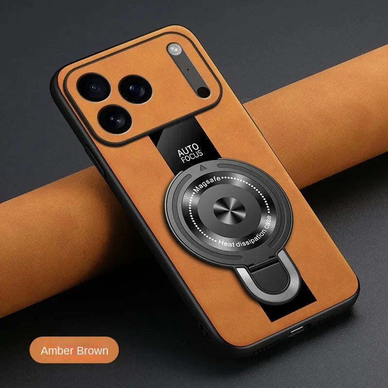 Matte Fiber For Magsafe Case  Magnetic Ring Stand Shockproof Cover For iPhone 17 /16 /15 /14