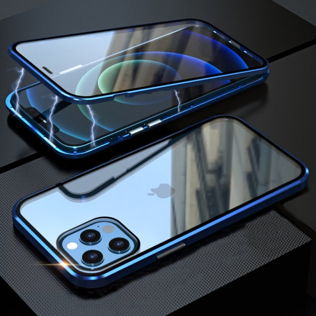 Magnetic Metal Case Clear Double-Sided Glass For iPhone 13 / 12 Series