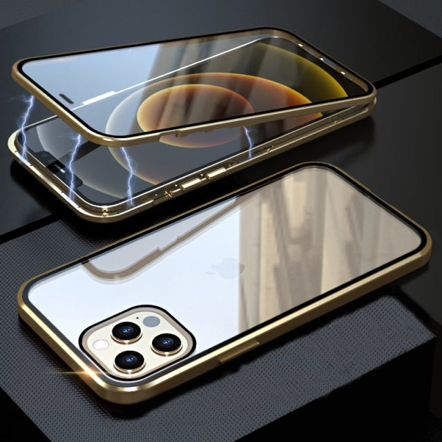 Magnetic Metal Case Clear Double-Sided Glass For iPhone 13 / 12 Series